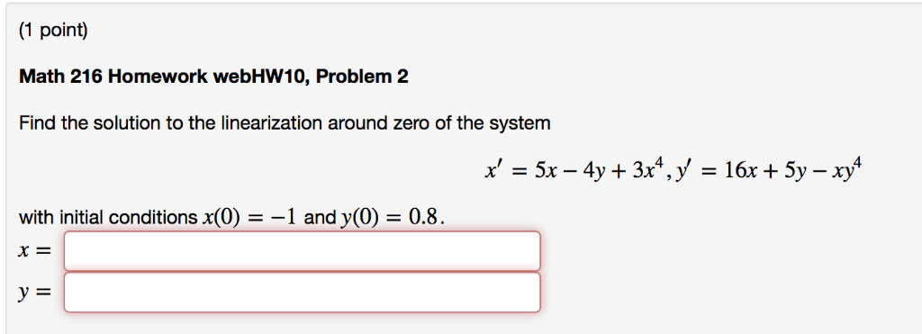 Solved (1 Point) Math 216 Homework WebHW10, Problem 2 Find | Chegg.com