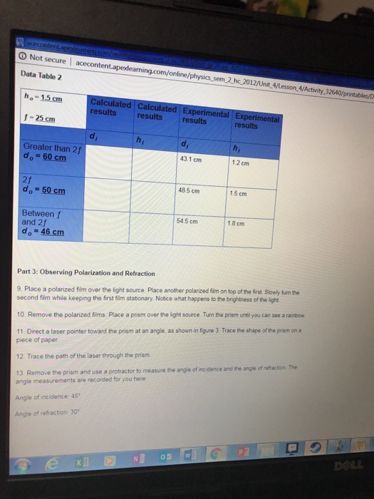 Solved Optics Materials Optics bench Optics kit, including a