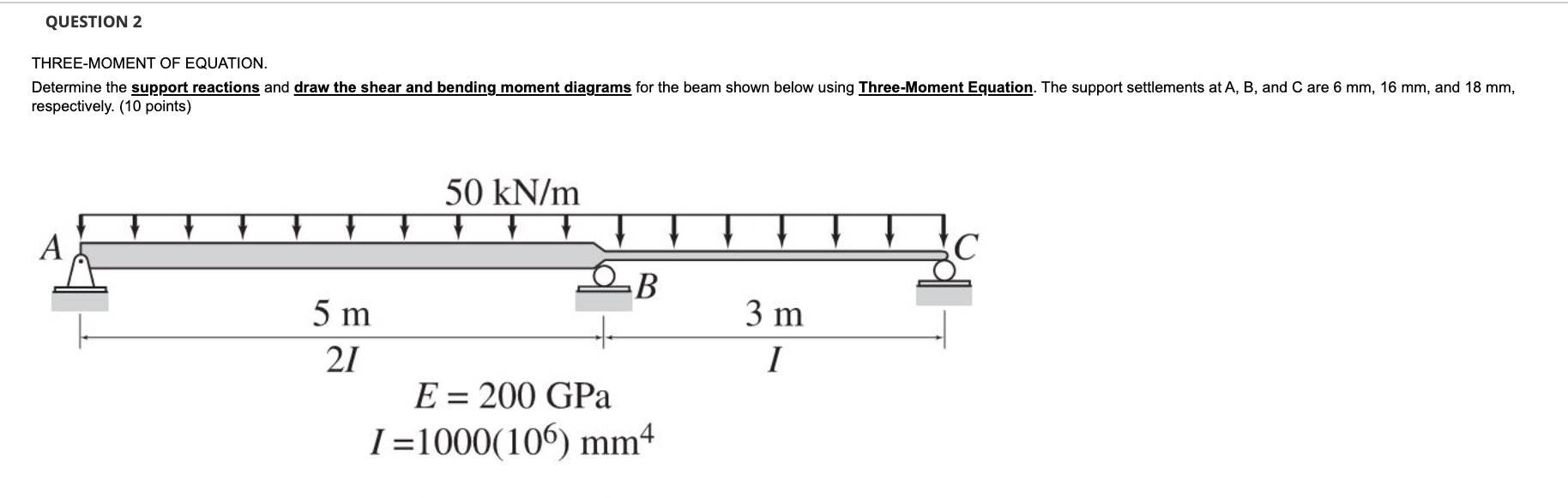 Solved QUESTION 2 THREE-MOMENT OF EQUATION. Determine the | Chegg.com