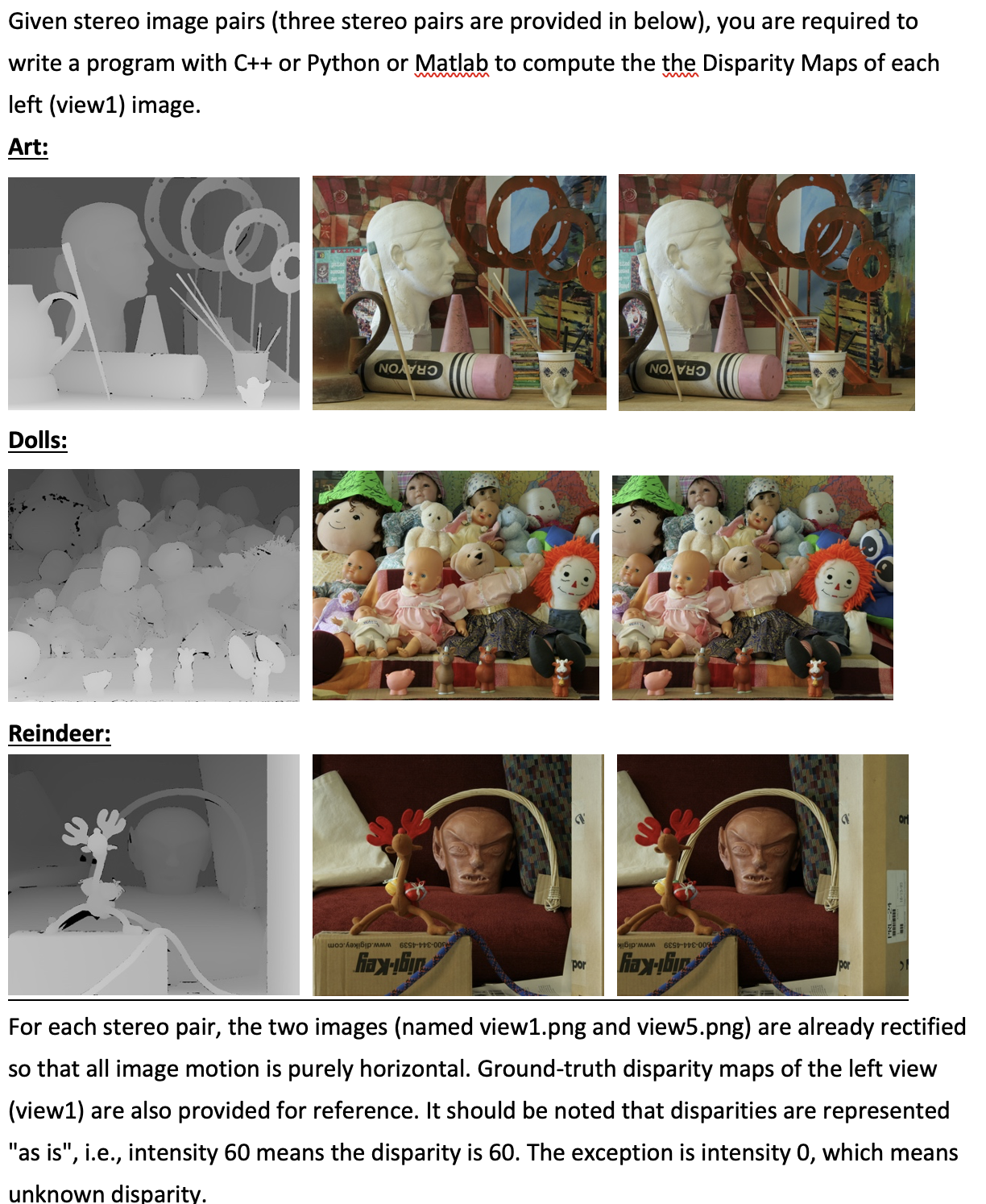 Solved Given stereo image pairs (three stereo pairs are | Chegg.com