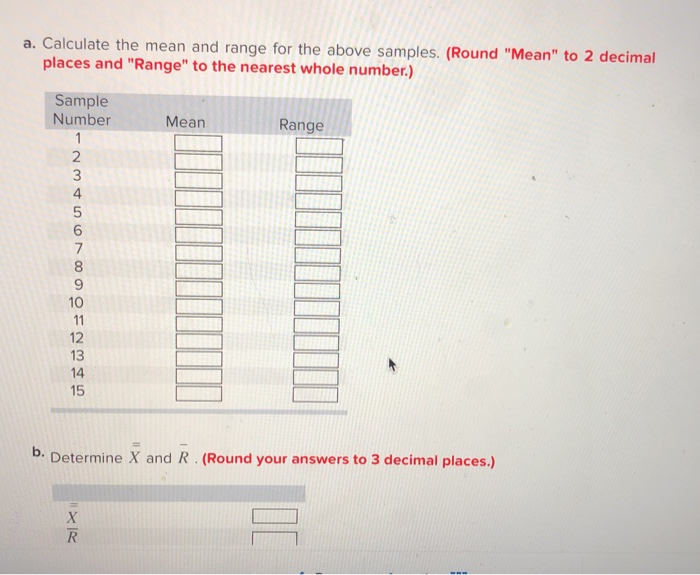 Solved a. Calculate the mean and range for the above | Chegg.com