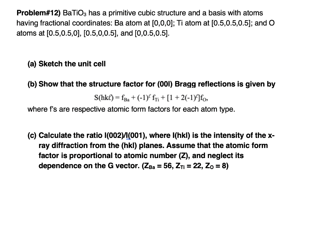 Solved problem 12 batio3 has a primitive cubic structure chegg