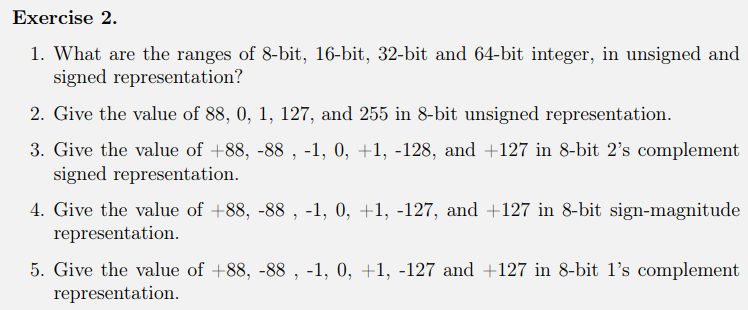 Solved exercise 2 1 what are the ranges of 8 bit 16 bit chegg