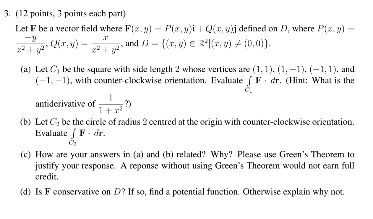 3 12 Points 3 Points Each Part Let F Be A Vector Chegg Com