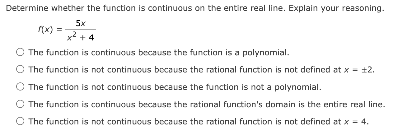 Continuous Real Function Solved Determine whether the function is continuous on the | Chegg.com
