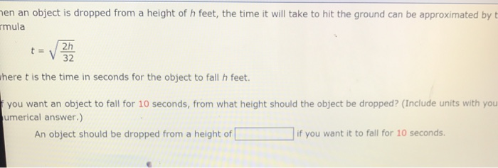 Solved En An Object Is Dropped From A Height Of H Feet, The | Chegg.com