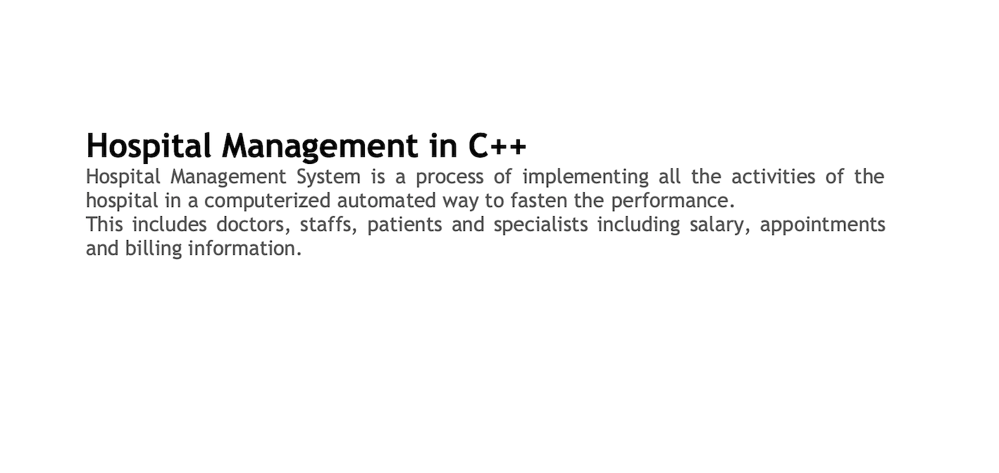 Solved Hospital Management in C++ Hospital Management System | Chegg.com