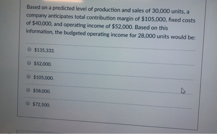 Solved Based On A Predicted Level Of Production And Sales Of | Chegg.com