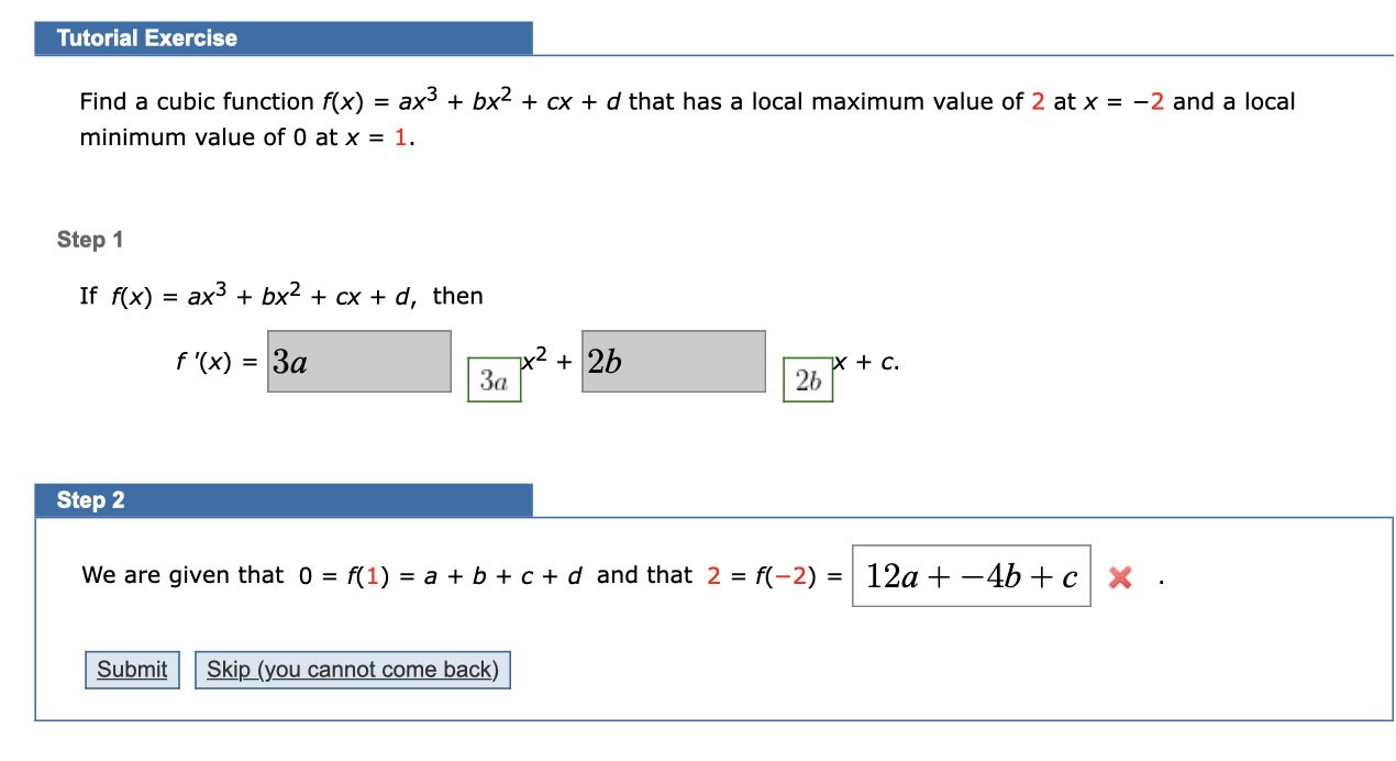 Solved: Tutorial Exercise Find A Cubic Function F(x) = Ax3... | Chegg.com