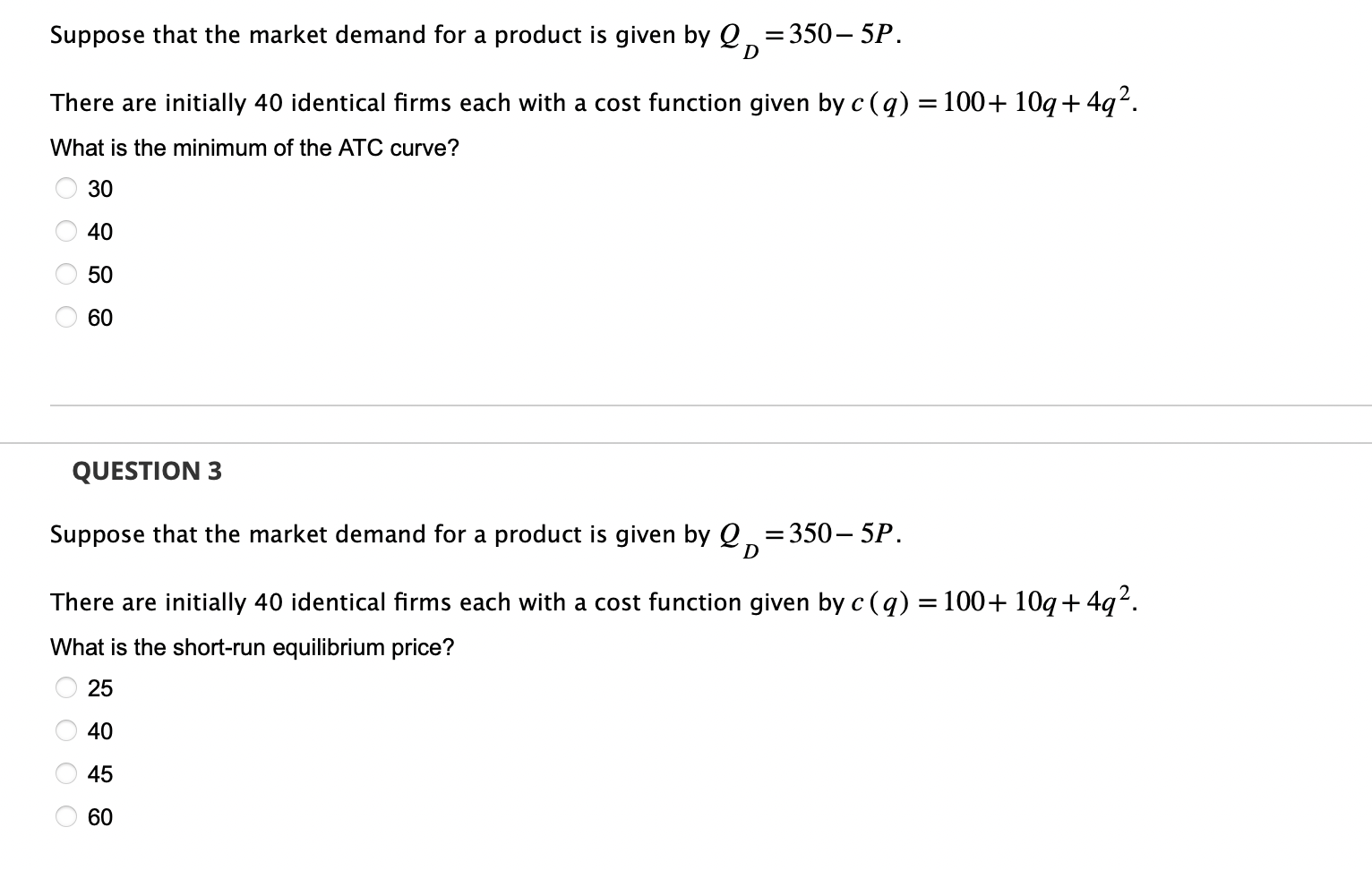 Solved Suppose that the market demand for a product is given | Chegg.com