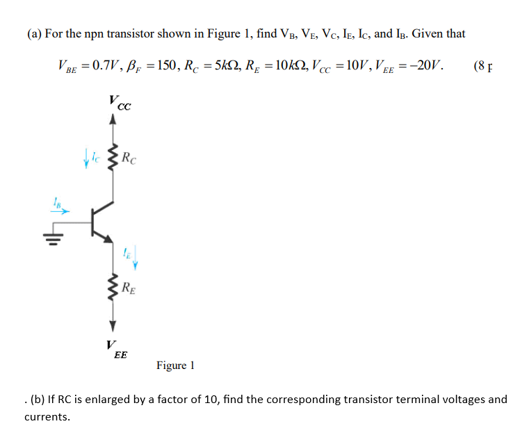 Solved (a) For the npn transistor shown in Figure 1, find | Chegg.com