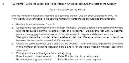 Solved 3. a. (20 Points) Using the Bisect and False Position | Chegg.com