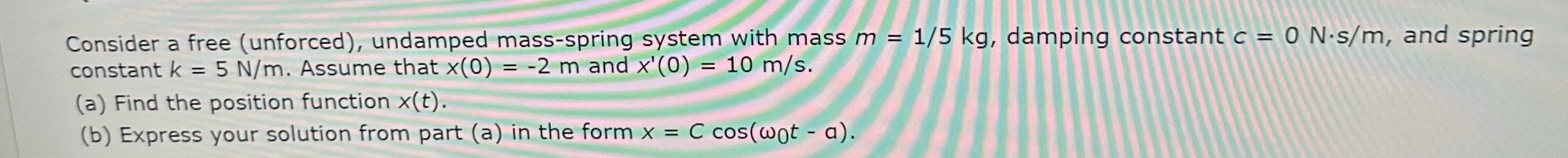 Consider a free (unforced), undamped mass-spring | Chegg.com