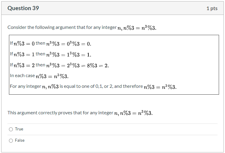 Solved Question 39 1 pts Consider the following argument | Chegg.com