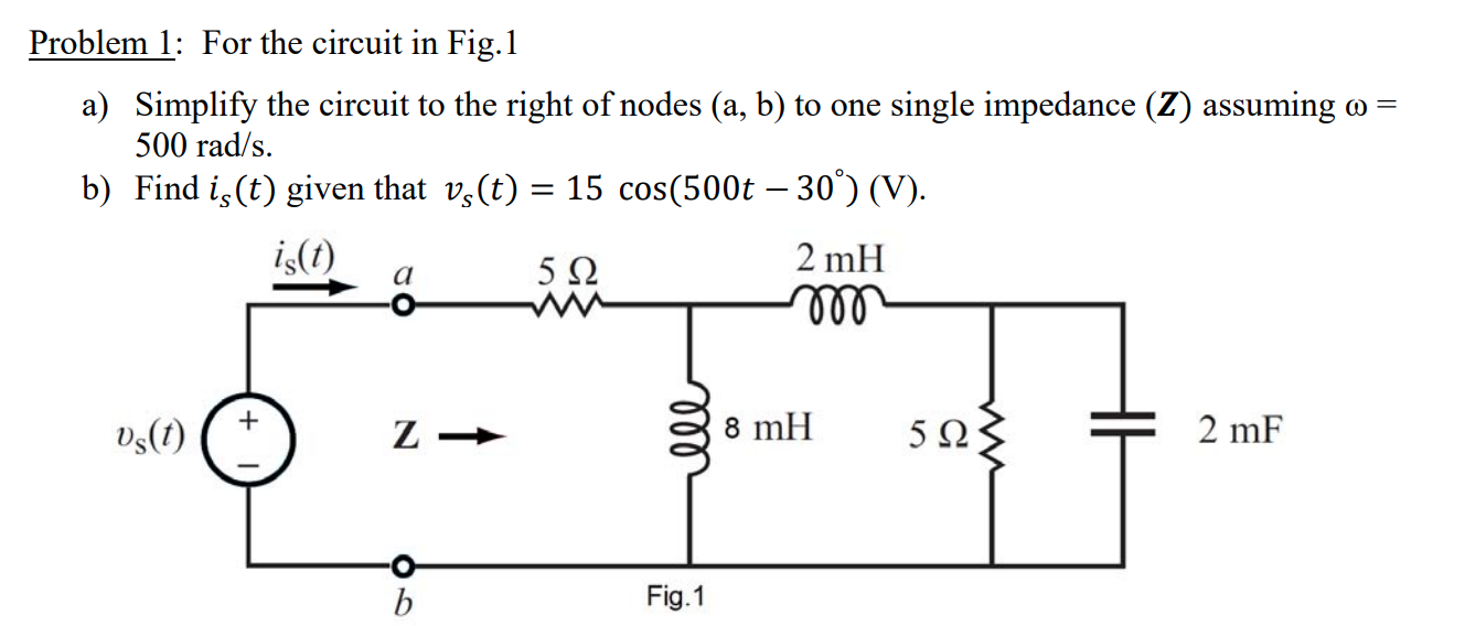 Solved Problem 1: For the circuit in Fig. 1 a) Simplify the | Chegg.com