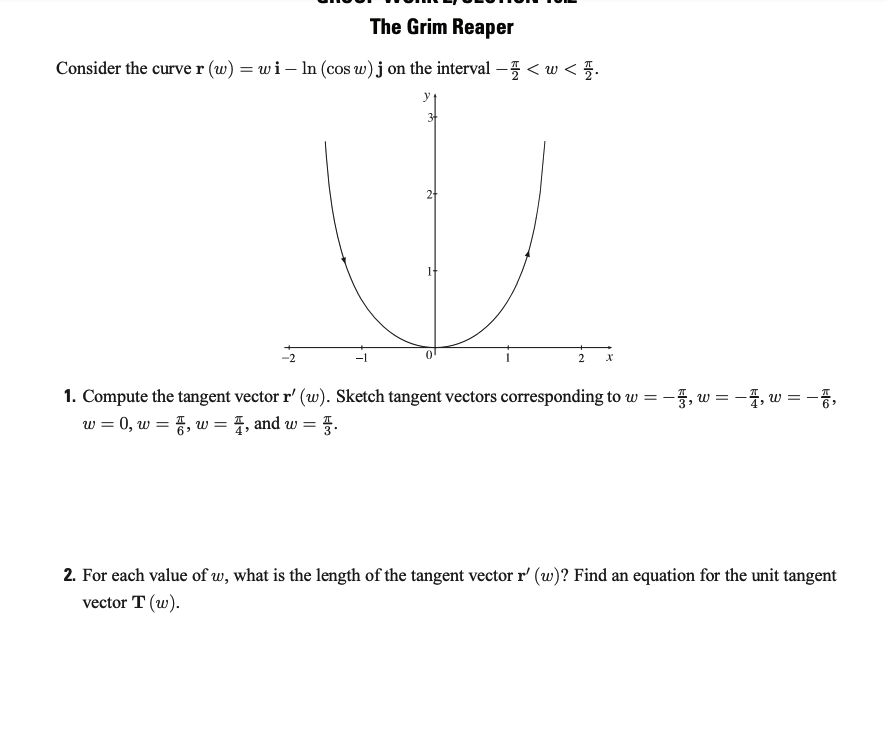 The Grim Reaper Consider the curve r (w) = wi – In | Chegg.com