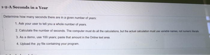 Solved 1-2-A Seconds in a Year Determine how many seconds | Chegg.com