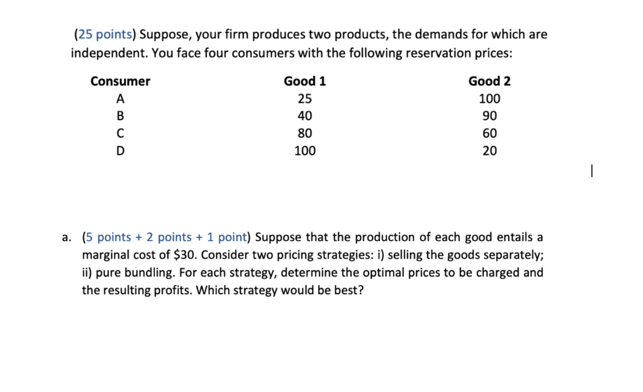 Solved (25 Points) Suppose, Your Firm Produces Two Products, | Chegg.com