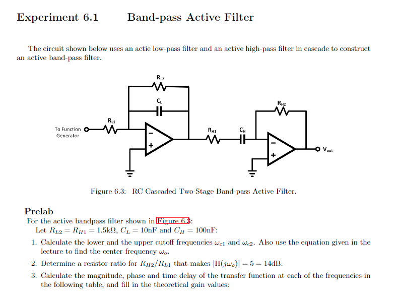 Experiment 6.1 Band-pass Active Filter The Circuit | Chegg.com