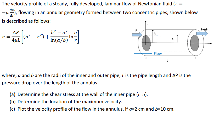 Solved Dy The Velocity Profile Of A Steady Fully Developed