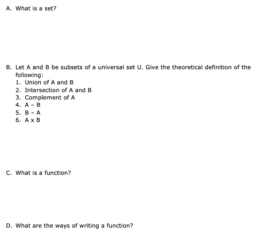 Solved A. What Is A Set? B. Let A And B Be Subsets Of A | Chegg.com