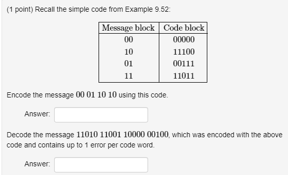 Solved (1 point) Recall the simple code from Example 9.52: | Chegg.com