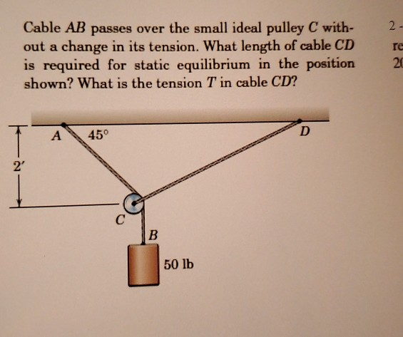 Solved Cable AB Passes Over The Small Ideal Pulley C With- | Chegg.com