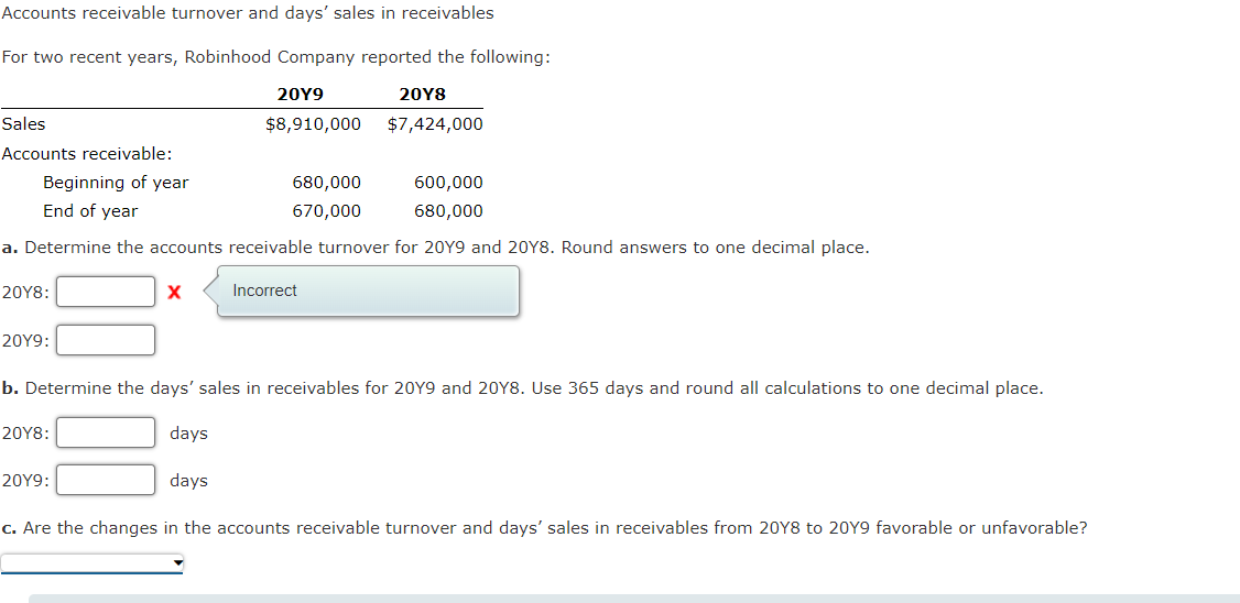 Solved Accounts receivable turnover and days' sales in | Chegg.com