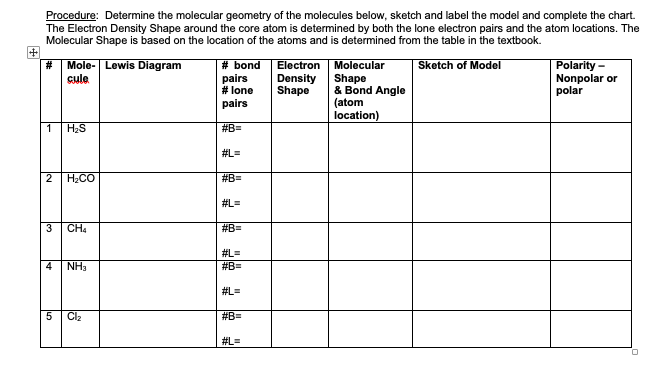 Solved Procedure: Determine the molecular geometry of the | Chegg.com