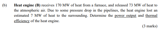 Solved (b) Heat Engine (B) Receives 170 MW Of Heat From A | Chegg.com