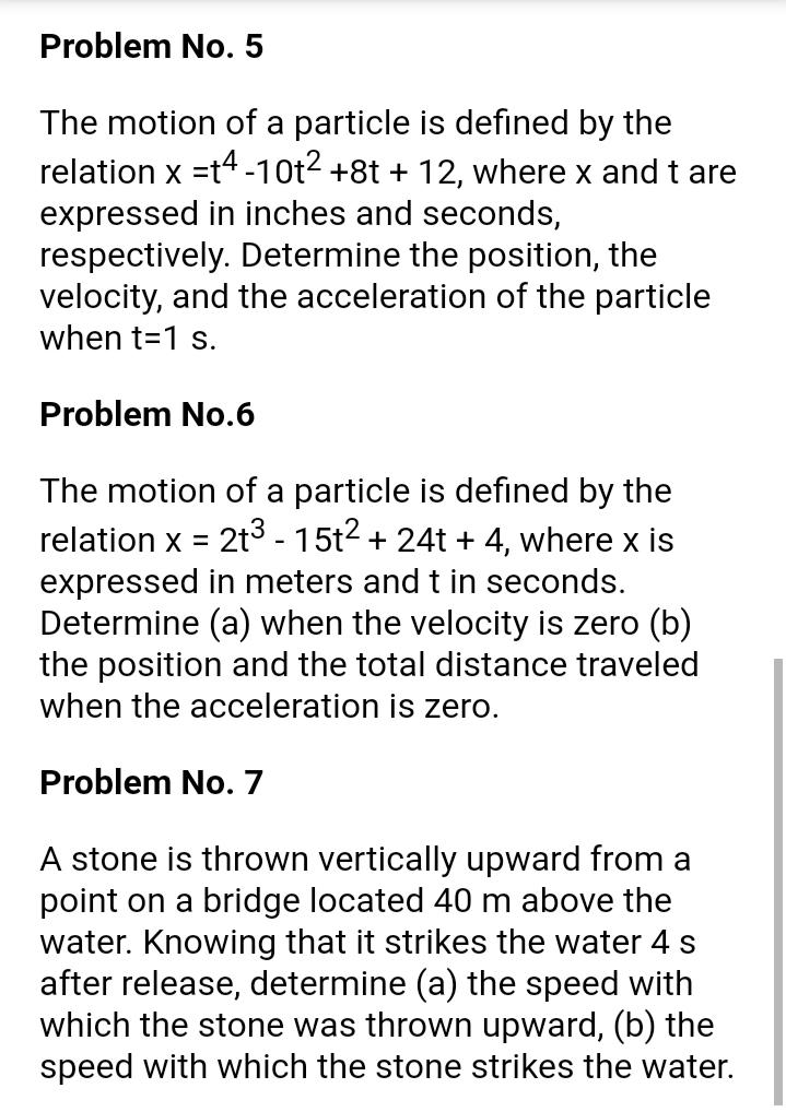 Solved Problem No. 1 The Velocity Of A Particle Is Given By | Chegg.com