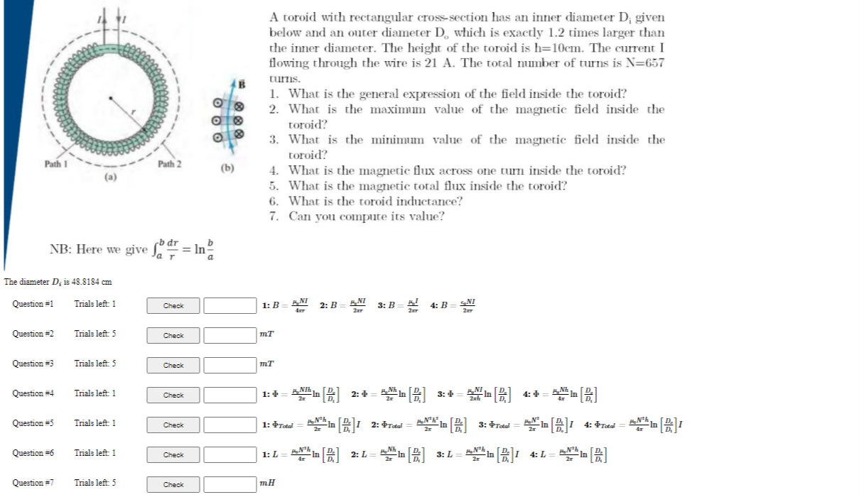 Solved B A toroid with rectangular cross-section has an | Chegg.com