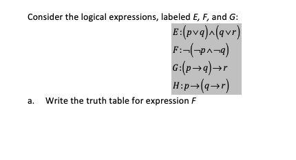 Solved Consider The Logical Expressions Labeled E F An Chegg Com