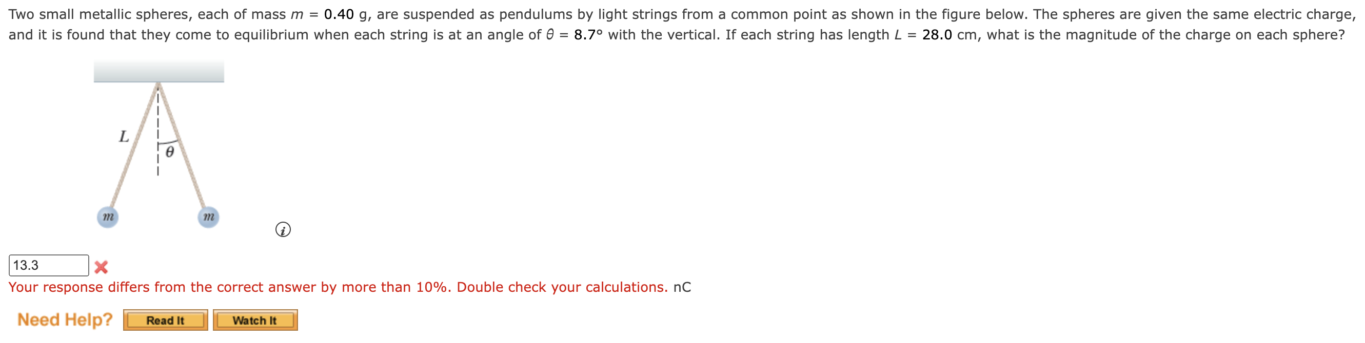 Solved Two small metallic spheres, each of mass m=0.40g, | Chegg.com