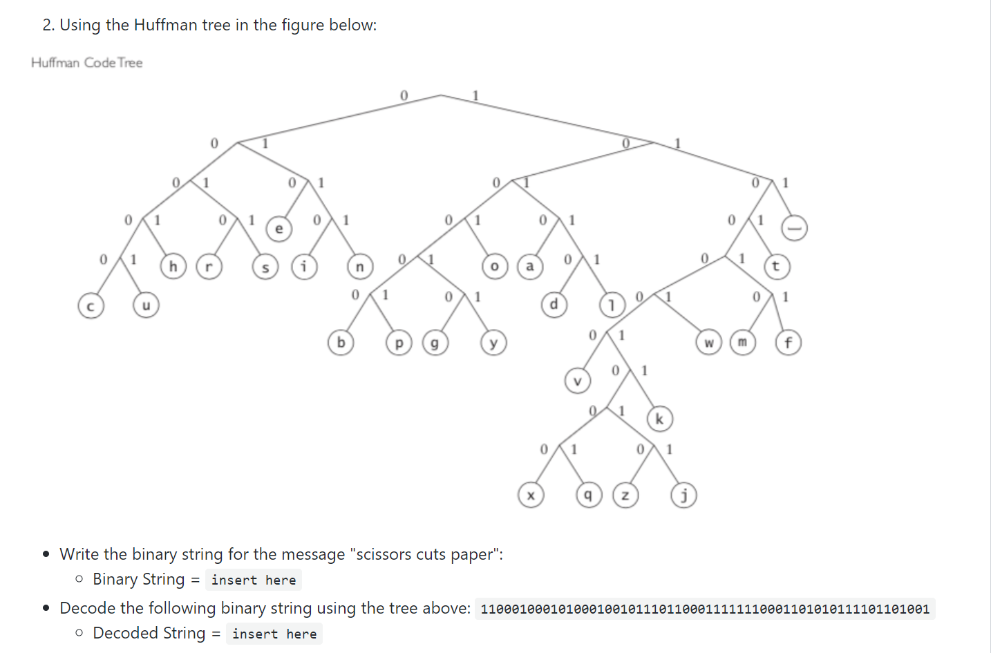 solved-2-using-the-huffman-tree-in-the-figure-below-chegg