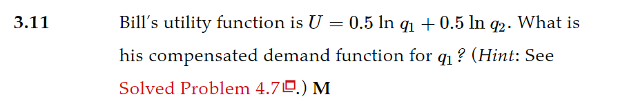 Solved Bill's utility function is U=0.5lnq1+0.5lnq2. What is | Chegg.com