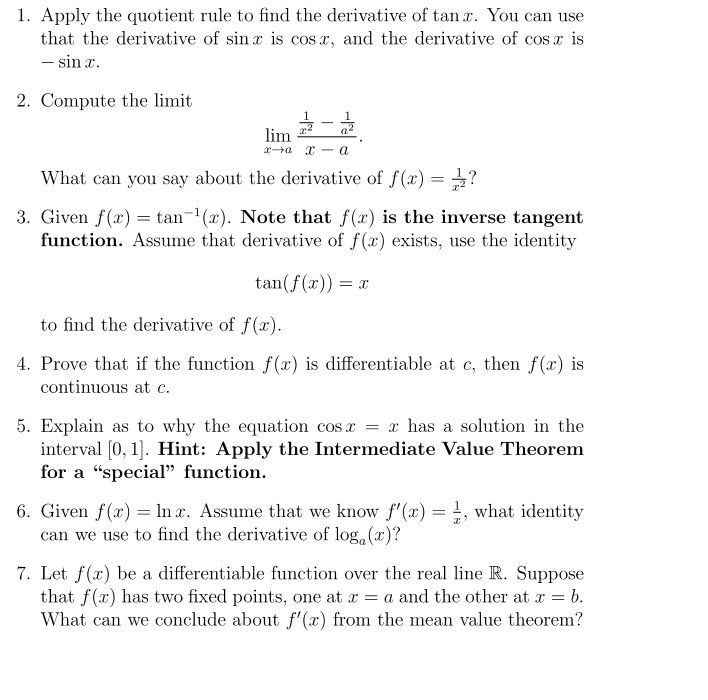 Solved 1. Apply the quotient rule to find the derivative of
