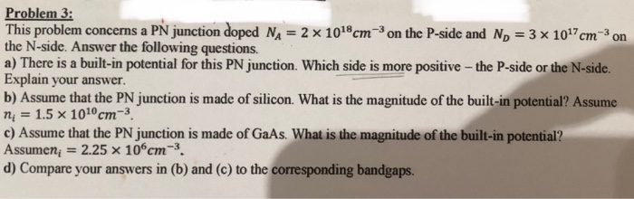 Solved Problem 3: This problem concerns a PN Junction doped | Chegg.com