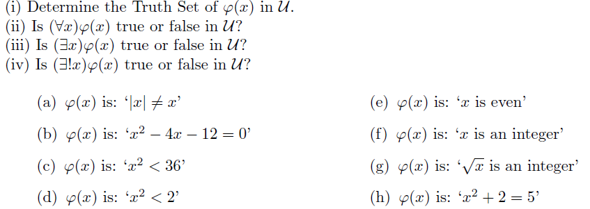 1 For This Problem Let The Universe Of Discourse Chegg Com