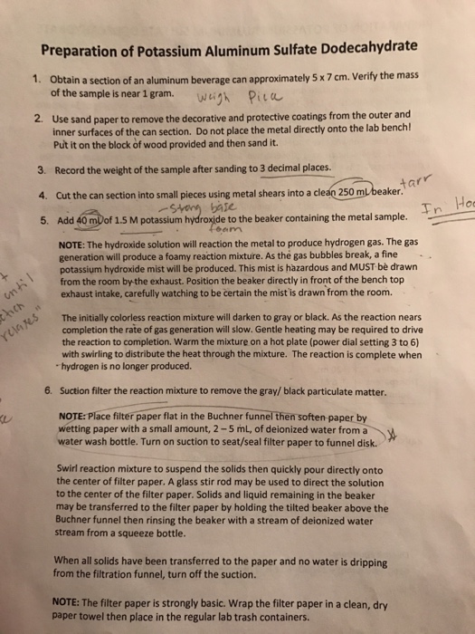 Solved PREPARATION OF POTASSIUM ALUMINUM SULFATE