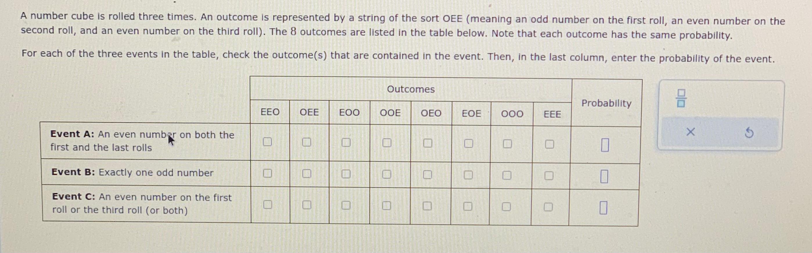 solved-a-number-cube-is-rolled-three-times-an-outcome-is-chegg