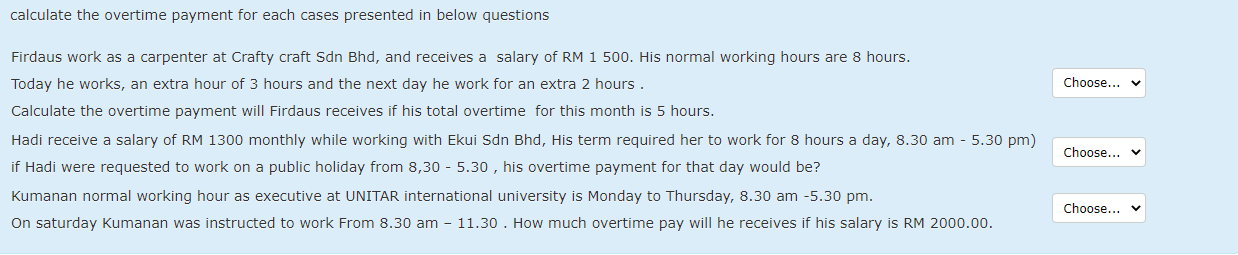 Solved calculate the overtime payment for each cases | Chegg.com