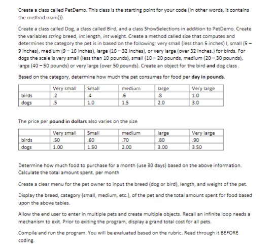 Solved Create a class called PetDemo. This class is the | Chegg.com