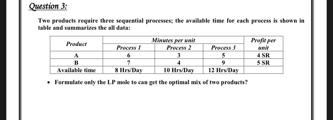 Solved Question 3: Two products require three sequential | Chegg.com