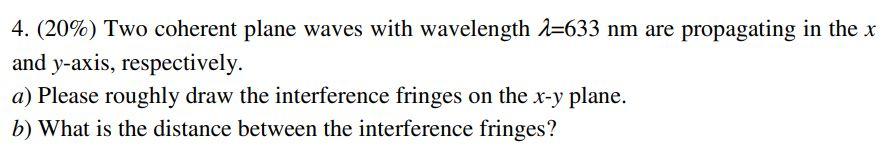 Solved 4. (20%) Two coherent plane waves with wavelength | Chegg.com