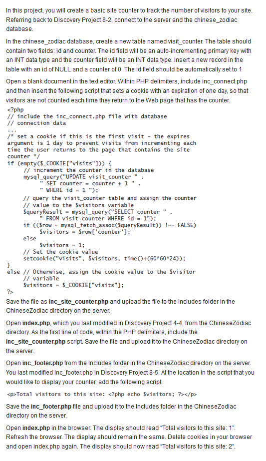 In this project, you will create a basic site counter | Chegg.com