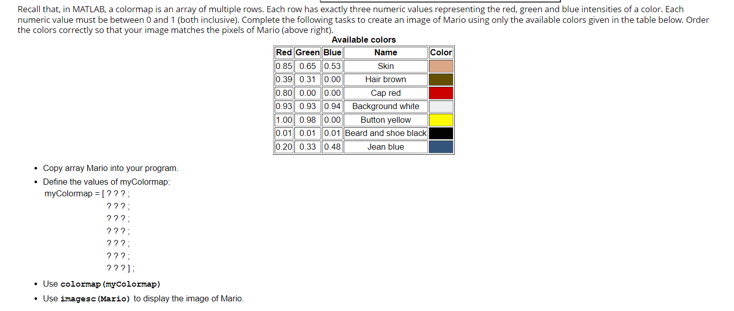 Solved Mario is given by the array on the left below.Recall | Chegg.com