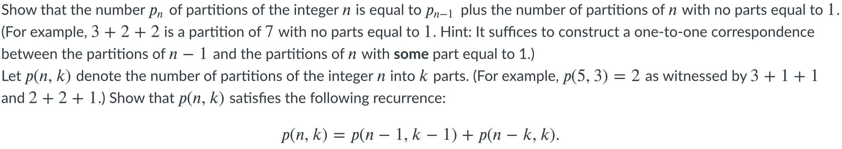 Solved Show that the number Pn of partitions of the integer