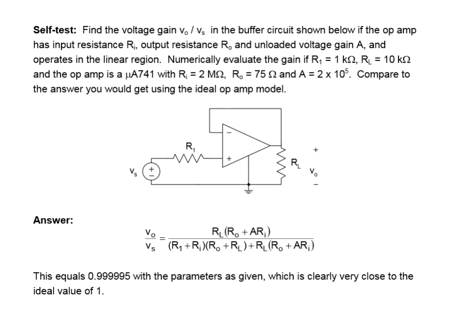 Solved Self-test: Find the voltage gain v. / Vs in the | Chegg.com
