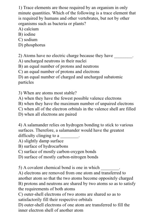 Solved 1) Trace elements are those required by an organism